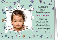 Great Granddaughter Gotcha Day Photo Name Custom Flowers Dots card