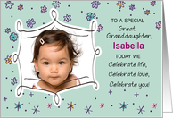 Great Granddaughter Birthday Photo Name Custom Flowers Dots card