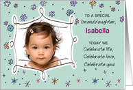 Granddaughter Birthday Photo Custom Name Isabella Flowers Dots card