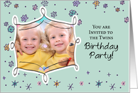 Twins Birthday Invitation Photo Custom Personalized Flowers Dots card