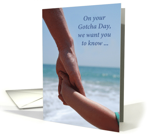 Gotcha Day Holding Hands on Beach Adoption Anniversary card (984153)