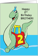 2nd Birthday to Brother Dinosaur with Hat and Present Boy card