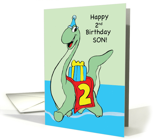 2nd Birthday SON Dinosaur with Hat and Present Boy card (997863)
