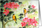 birds on red floral tree card