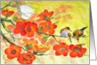 Encouragement, birds on red foral branch card