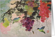 Red grapes and blue bird card