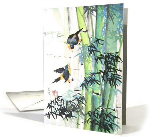 birds on bamboos card (865140)