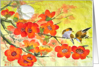 Encouragement, birds on red foral branch card