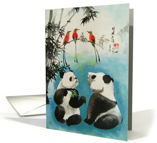 Trio Orchestra Two Pandas and Exotic Birds card (896876)