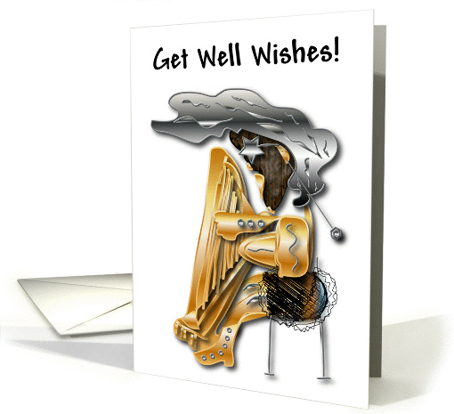 Harp Player Black Skirt Get Well Wishes card (154511)