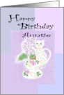 Happy Birthday Auntie, Cat, Flower, Teacup, Aunt card