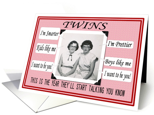 1st Birthday Twins - girls card (382654)