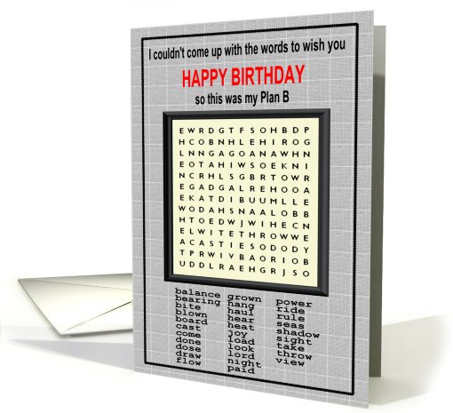 Word Search Birthday card (415970)