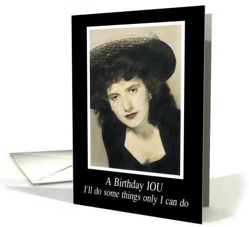 Birthday IOU for lesbian - RETRO FUNNY card (514965)