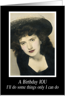 Birthday IOU for lesbian - RETRO FUNNY card