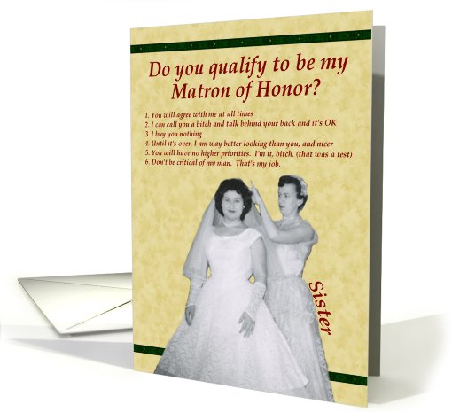 Matron of Honor Test - Sister-Retro card (766621)