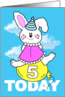 5th Child Birthday Bunny Balloon Floating card