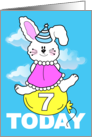 7th Child Birthday Bunny Balloon Floating card
