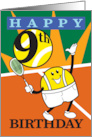 Happy 9th Birthday Tennis Smiling Player Cartoon card