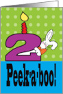 Happy 2nd Birthday Child Plays Peek-a-boo With Bunny card