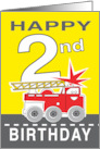 Birthday for Two Year Old Cartoon Smiling Fire Truck Brings Number 2 card