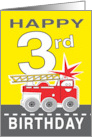 Birthday for Three Year Old Cartoon Smiling Fire Truck Brings Number 3 card