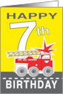 Birthday for Seven Year Old Cartoon Smiling Fire Truck Brings Number 7 card