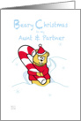 Merry Christmas - Aunt and Partner teddy Bear & Candy Cane card
