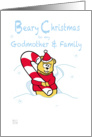 Merry Christmas Godmother & Family teddy Bear Candy Cane card