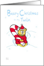 Merry Christmas Twin teddy Bear Candy Cane card