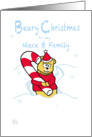 Merry Christmas Niece & Family teddy Bear Candy Cane card