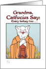 Thanksgiving - humor-grandma- Catfucius/Confucius Turkey has wishbone card