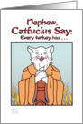 Thanksgiving - Humor-Nephew, Catfucius/Confucius Turkey has wishbone card