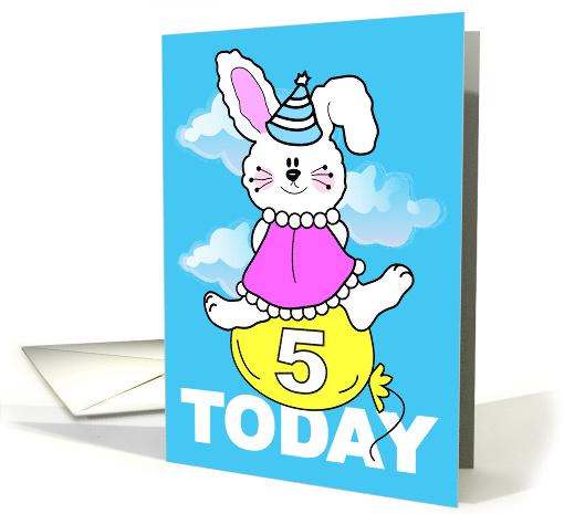 5th Child Birthday Bunny Balloon Floating card (1632644)