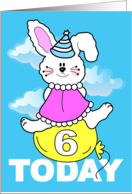 6th Child Birthday Bunny Balloon Floating card
