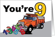 9th Boy Birthday Bulldozer Moving Numbers card