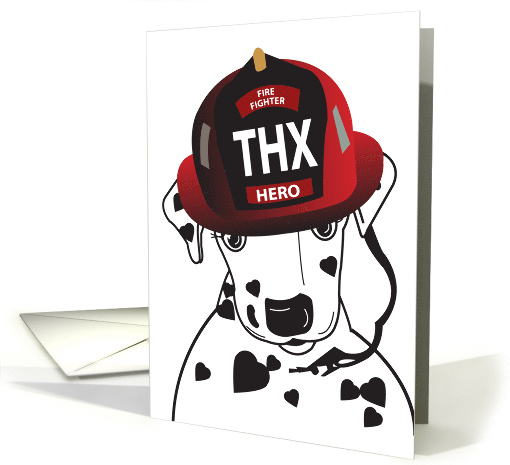 Thank You Firefighter Helmet on Dalmation with Heart Spots card