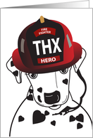 Thank You Firefighter Helmet on Dalmation with Heart Spots card