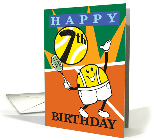 Happy 7th Birthday Tennis Smiling Player Cartoon card (1707264)