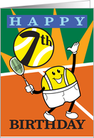 Happy 7th Birthday Tennis Smiling Player Cartoon card