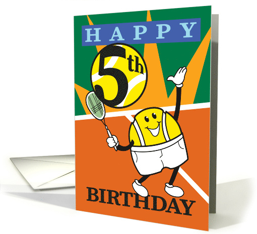 Happy 5th Birthday Tennis Smiling Player Cartoon card (1707270)