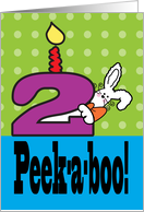 Happy 2nd Birthday Child Plays Peek-a-boo With Bunny card