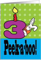 Happy 3rd Birthday Child Plays Peek-a-boo With Bunny card