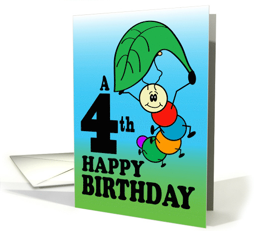 4th Birthday Cartoon Bug Caterpillar Parachutes card (1772046)