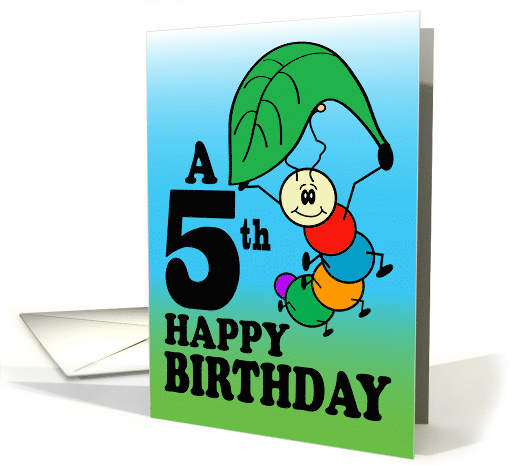 5th Birthday Cartoon Bug Caterpillar Parachutes card (1772050)