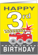 Birthday for Three Year Old Cartoon Smiling Fire Truck Brings Number 3 card