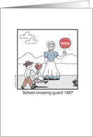 Back to School students Crossing Guard cartoon, funny, humor card