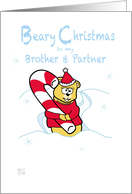 Merry Christmas - brother and partner teddy Bear & Candy Cane card