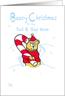 Merry Christmas - Dad & Step Mom teddy Bear & Candy Cane card