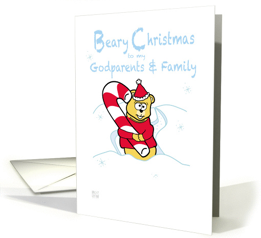 Merry Christmas - godparents & family teddy Bear & Candy Cane card